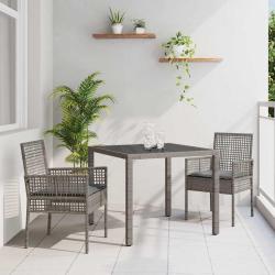 Ensemble de salle &agrave; manger pour jardin 3 pcs Gris polyrotin