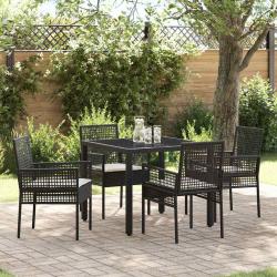 Ensemble de salle &agrave; manger pour jardin 5 pcs Noir polyrotin