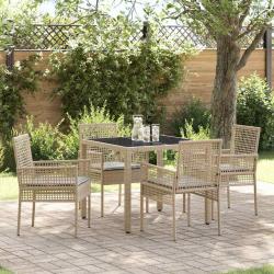 Ensemble de salle &agrave; manger pour jardin 5 pcs Beige polyrotin