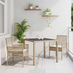 Ensemble de salle &agrave; manger pour jardin 3 pcs Beige polyrotin