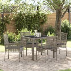 Ensemble de salle &agrave; manger pour jardin 5 pcs Gris polyrotin