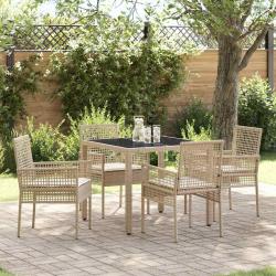 Ensemble de salle &agrave; manger pour jardin 5 pcs Beige polyrotin