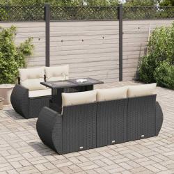 Salon de jardin 6 pcs avec coussins noir r&eacute;sine tress&eacute;e