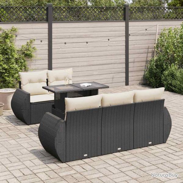 Salon de jardin 6 pcs avec coussins noir r�sine tress�e