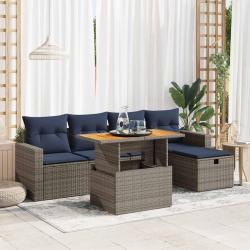 Salon de jardin avec coussins 6 pcs gris r&eacute;sine tress&eacute;e acacia