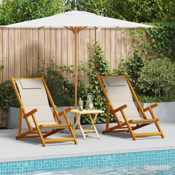 Chaise de plage avec coussin 2 pcs Marron Bois d'Acacia Massif