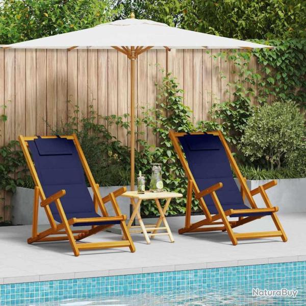 Chaise de plage avec coussin 2 pcs Marron Bois d'Acacia Massif