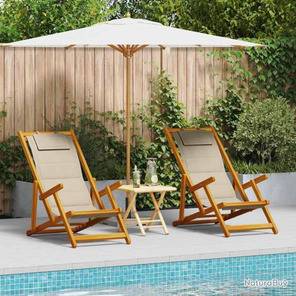 Chaise de plage avec coussin 2 pcs Marron Bois d'Acacia Massif