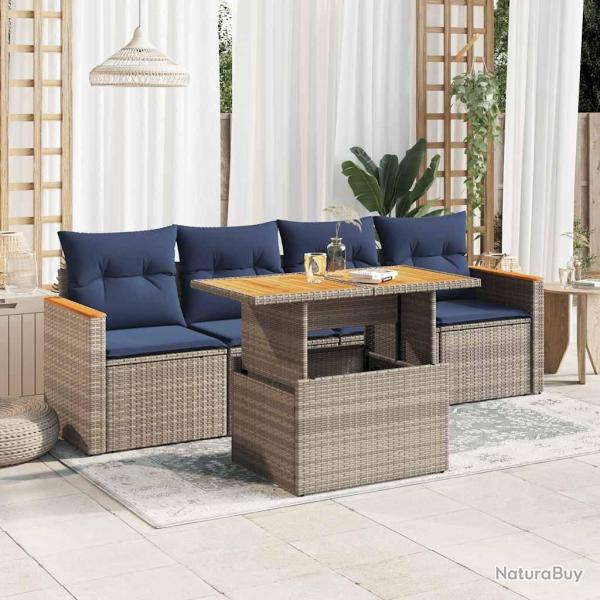 Salon de jardin 5 pcs avec coussins gris r�sine tress�e