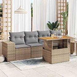 Salon de jardin avec coussins 5 pcs beige r&eacute;sine tress&eacute;e