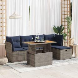 Salon de jardin avec coussins 6 pcs gris r&eacute;sine tress&eacute;e acacia