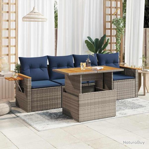 Salon de jardin 5 pcs avec coussins gris r�sine tress�e