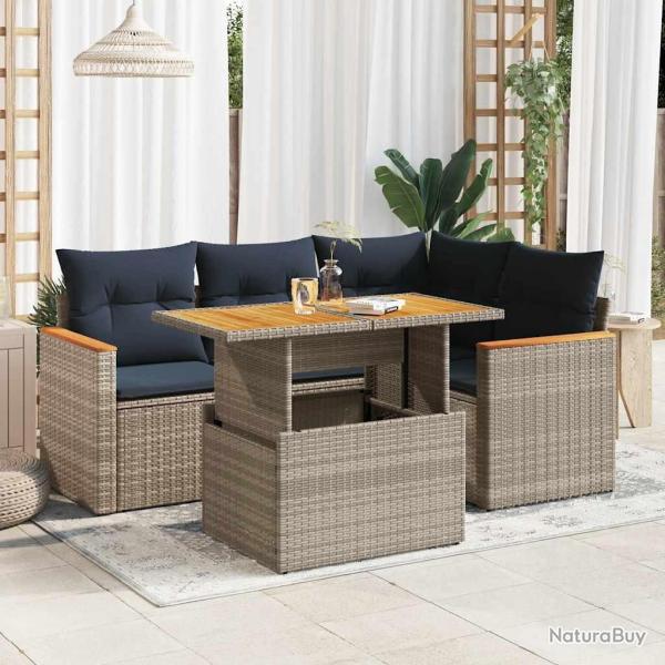 Salon de jardin 5 pcs avec coussins gris r�sine tress�e