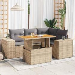 Salon de jardin avec coussins 5 pcs beige r&eacute;sine tress&eacute;e