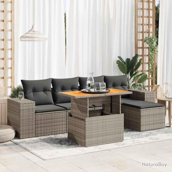 Salon de jardin 6 pcs avec coussins gris r�sine tress�e