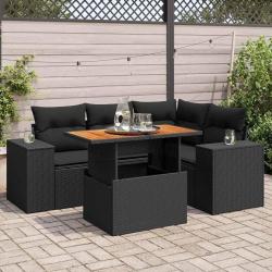 Salon de jardin 5 pcs avec coussins noir r&eacute;sine tress&eacute;e