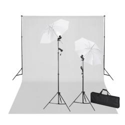 Kit de studio avec toile de fond blanche 600x300 cm et lumi&egrave;res