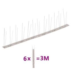 Ensemble de 6 pointes &agrave; 2 rang&eacute;es contre oiseaux Inox 3 m