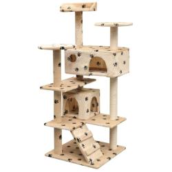 Arbre &agrave; chat et griffoir Sisal 125cm Empreintes de pattes Beige