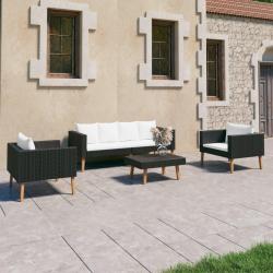 Salon de jardin 4 pcs avec coussins R&eacute;sine tress&eacute;e Noir