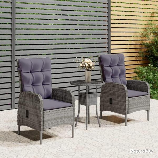 Ensemble de bistro de jardin 3 pcs R�sine tress�e Gris