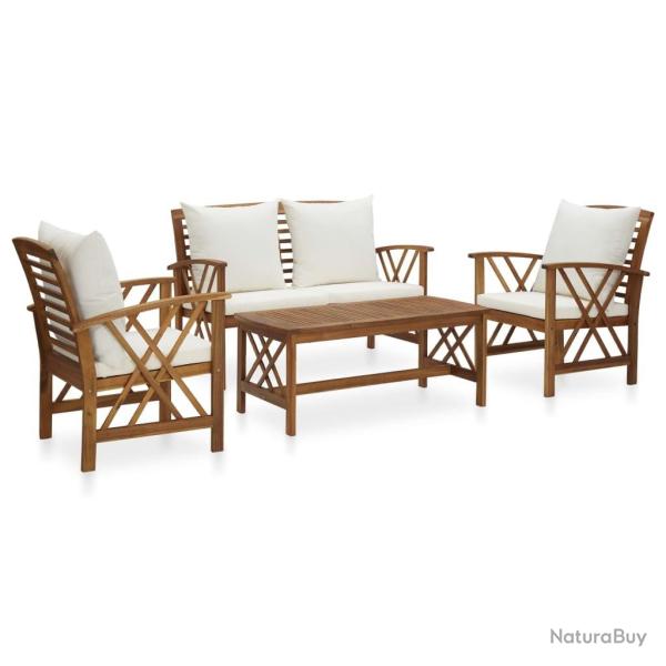 Salon de jardin 4 pcs avec coussins Bois d'acacia solide
