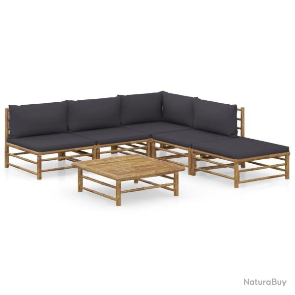 Salon de jardin 6 pcs avec coussins gris fonc� bambou