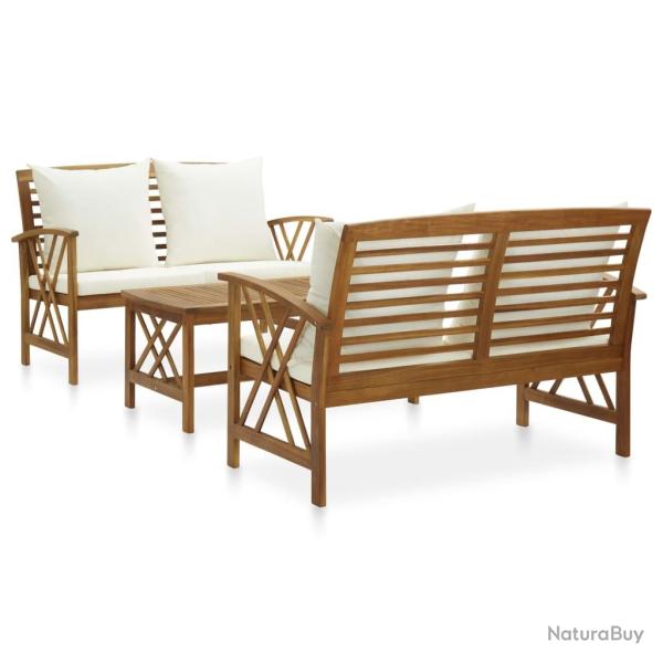 Salon de jardin 3 pcs avec coussins Bois d'acacia massif