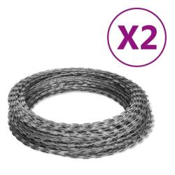 Fils barbel&eacute;s h&eacute;lico&iuml;daux rouleaux 2 pcs acier galvanis&eacute; 100 m