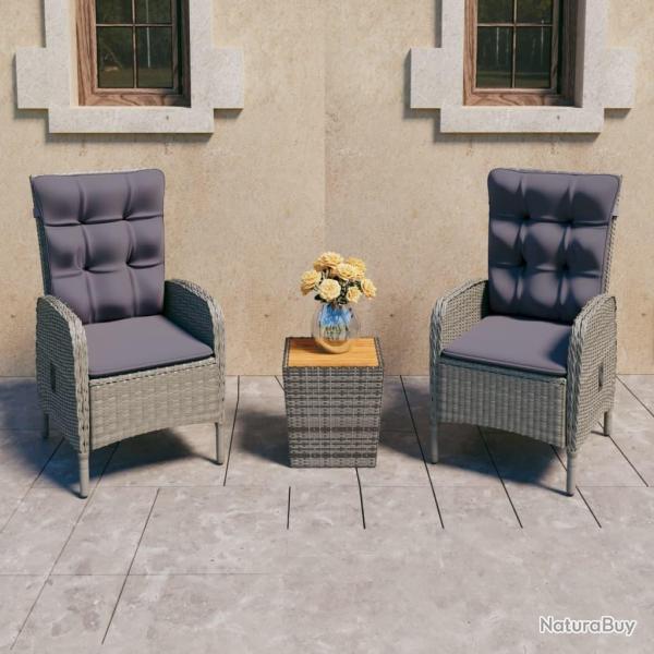 Ensemble de bistro de jardin 3pcs R�sine tress�e et acacia Gris