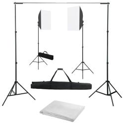 Kit de studio photo avec bo&icirc;tes &agrave; lumi&egrave;re et toile de fond