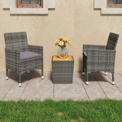 Ensemble de bistro 3 pcs R&eacute;sine tress&eacute;e et bois d'acacia Gris