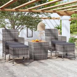 Ensemble de bistro de jardin 5pcs R&eacute;sine tress&eacute;e et acacia Gris