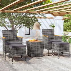 Ensemble de bistro de jardin 5pcs R&eacute;sine tress&eacute;e et acacia Gris