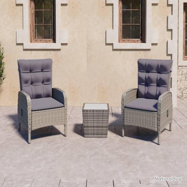 Ensemble de bistro de jardin 3 pcs R�sine tress�e et verre Gris