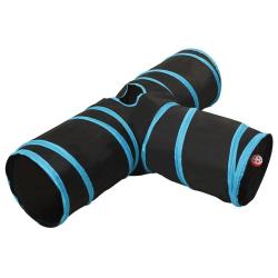Tunnel pour chats &agrave; 3 voies Noir et bleu 90 cm Polyester