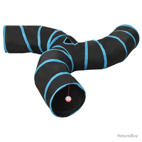 Tunnel pour chats � 3 voies Noir et bleu 25 cm Polyester