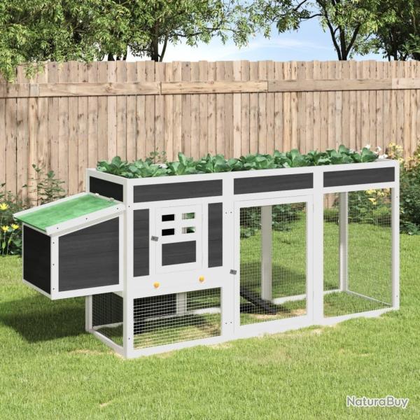 Poulailler gris 204x50x84 cm bois massif de pin