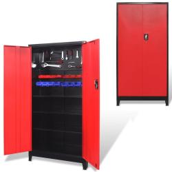 Armoire &agrave; outils avec 2 portes Acier 90x40x180 cm Noir et rouge