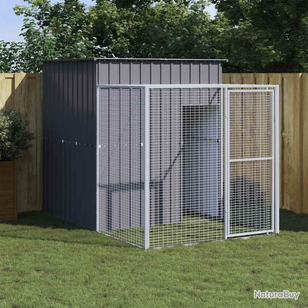 Poulailler avec cour anthracite 165x251x181 cm acier galvanis�