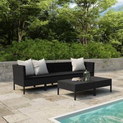 Salon de jardin 6 pcs avec coussins r&eacute;sine tress&eacute;e noir