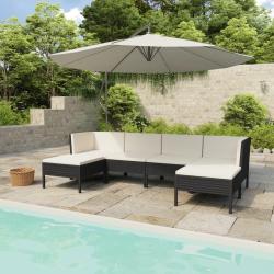 Salon de jardin 6 pcs avec coussins r&eacute;sine tress&eacute;e noir