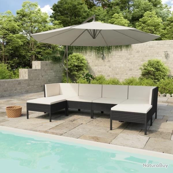 Salon de jardin 6 pcs avec coussins r�sine tress�e noir