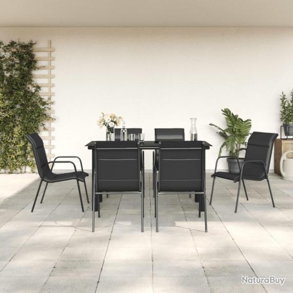 Ensemble � manger de jardin 7 pcs noir textil�ne et acier