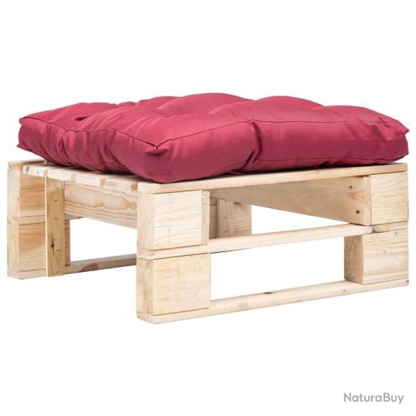 Repose-pied palette de jardin avec coussin rouge bois naturel