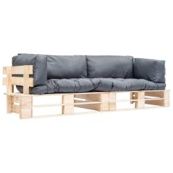 Canap&eacute;s de jardin palette 2 pcs avec coussins gris Pin&egrave;de