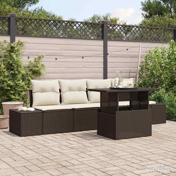 Ensemble de Canap�s 5 pcs Marron et Cr�me polyrotin