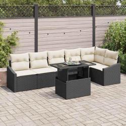 Ensemble de canap&eacute; de jardin avec coussin 7 pcs Noir et cr&egrave;me