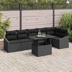 Ensemble de canap&eacute; de jardin avec coussin 7 pcs Noir polyrotin
