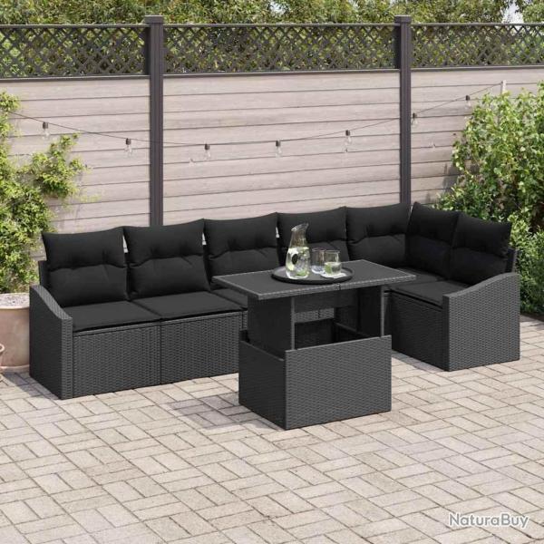 Ensemble de canap� de jardin avec coussin 7 pcs Noir polyrotin